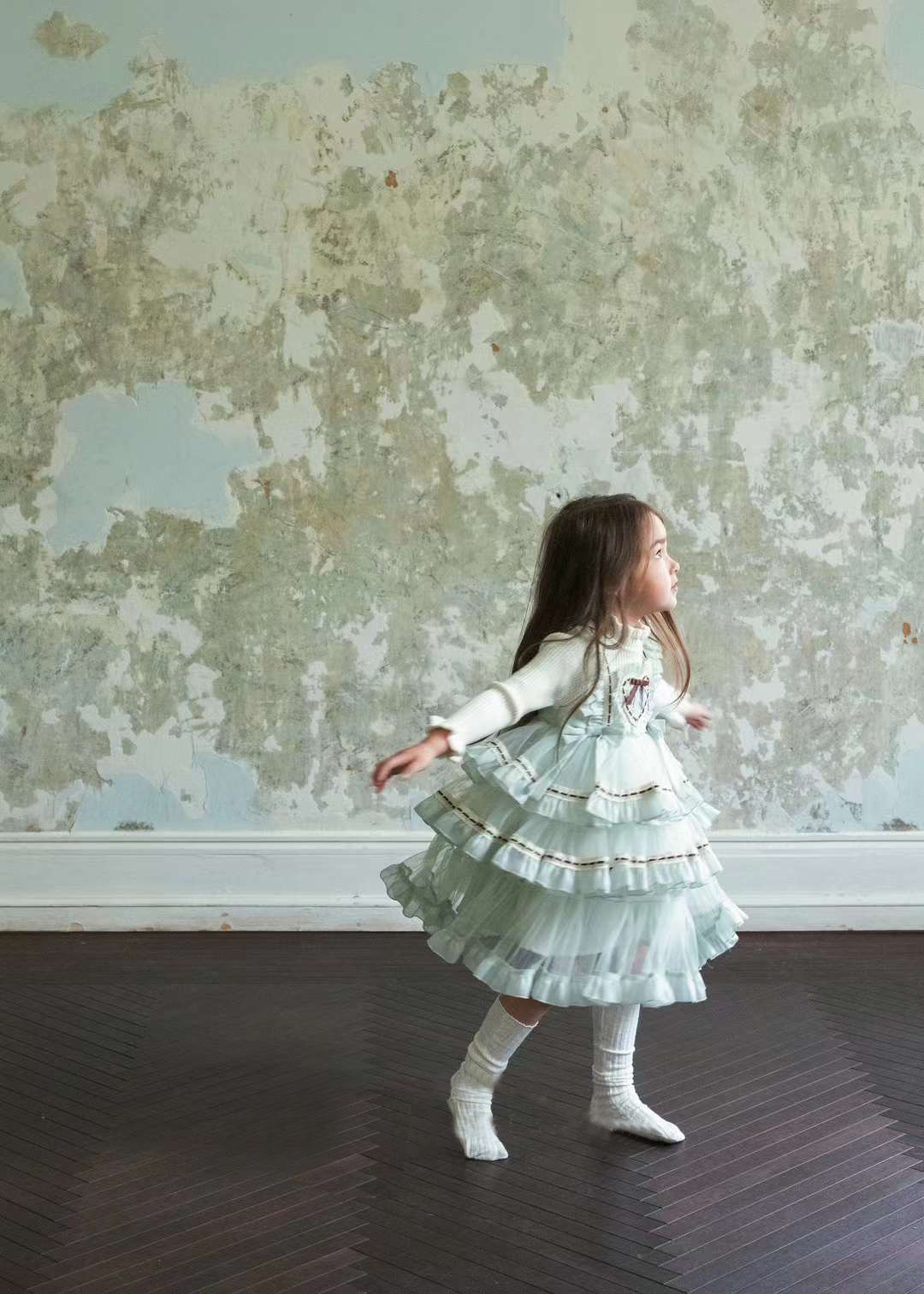 Whimsical Dreams Pastel Green & Lace Tiered Tulle Dress