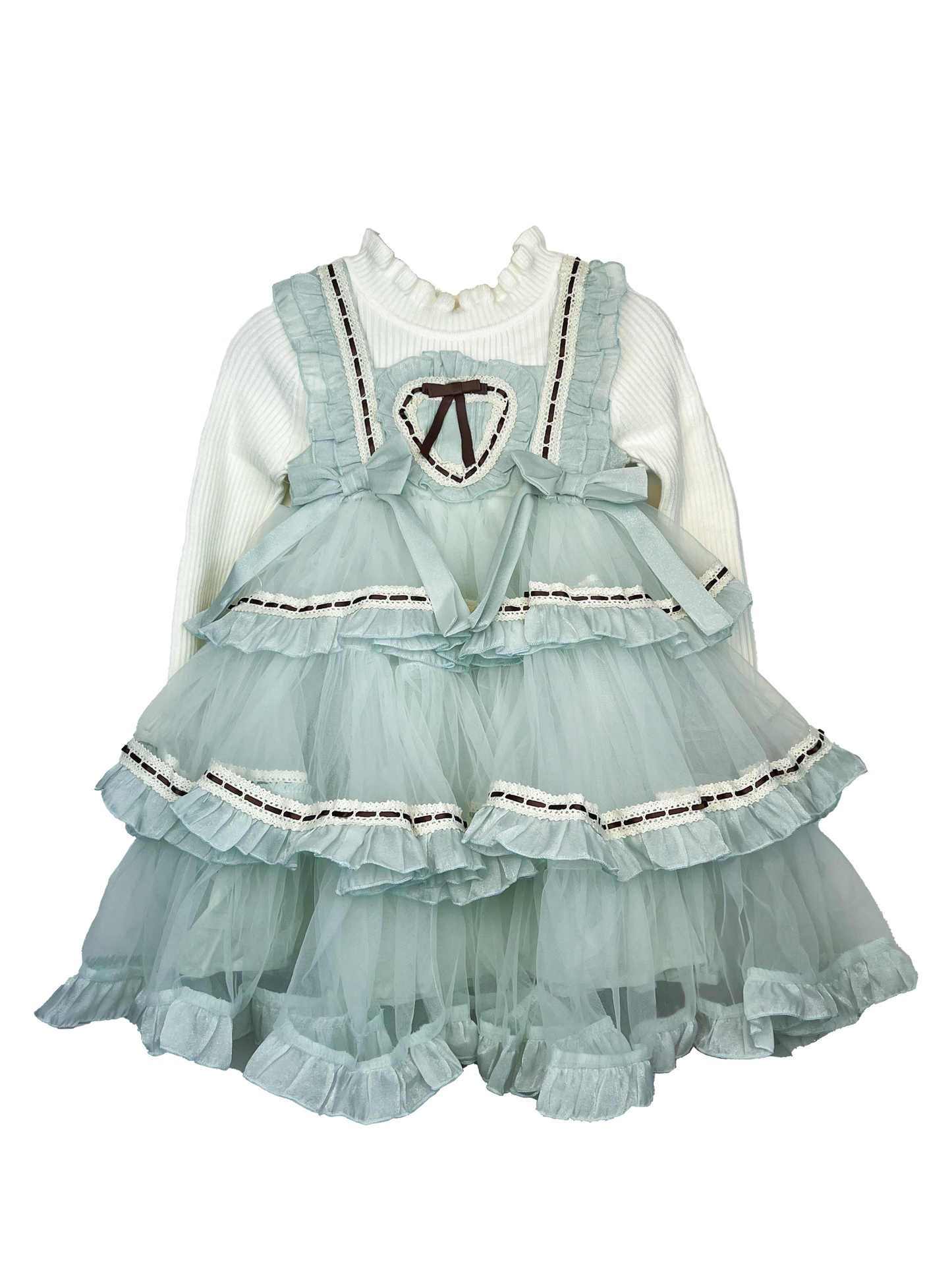 Whimsical Dreams Pastel Green & Lace Tiered Tulle Dress